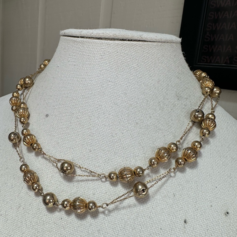 Vintage gold metal double strand necklace